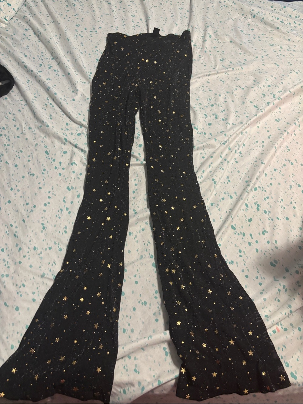 SHEIN Black Flared Pants with Gold Star Print